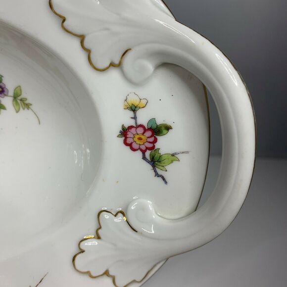 Vintage Oval Serving Bowl Bohemia Czecho Slovakia Floral Gold Trim Cottagecore - Picture 3 of 5